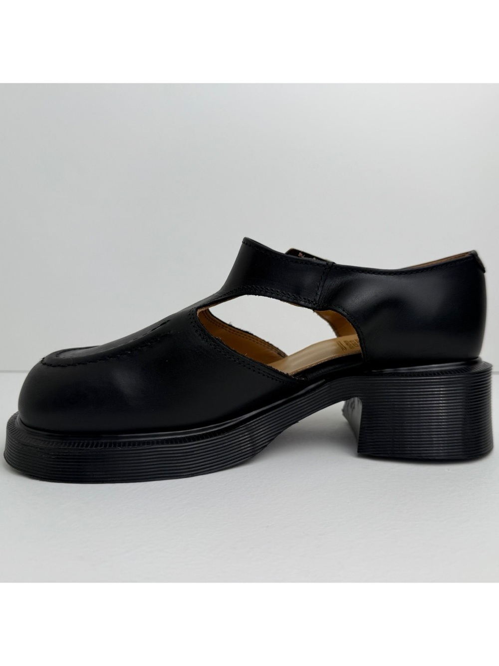 Vintage 90s Dr. Martens England Black Jazz Heel Leather Babydoll Mary Janes UK 5 - Picture 4 of 16
